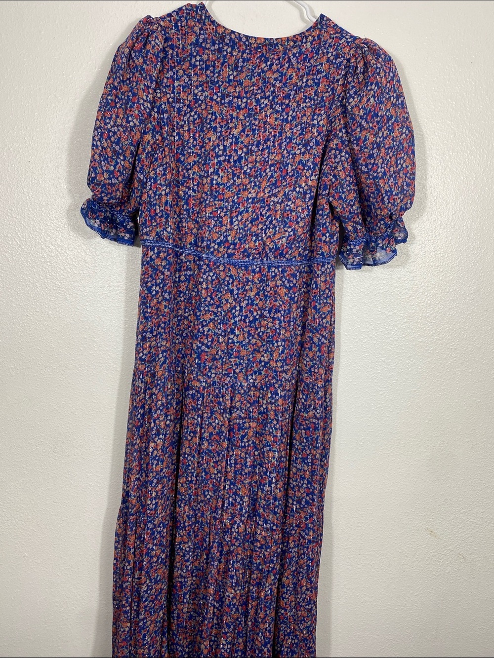 SAYLOR Blue Multi Floral Puff-Sleeve Maxi Dress Size L 90% Viscose - Picture 7 of 16